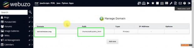 manage domain page