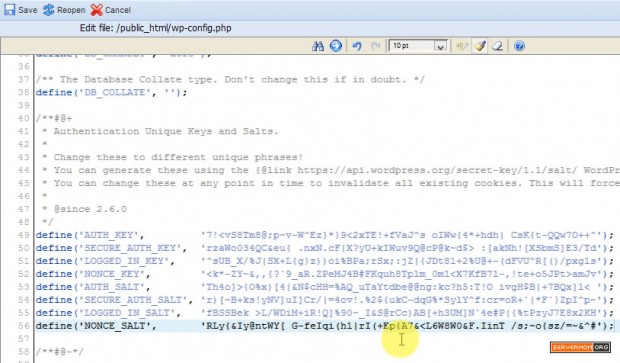 edit wp salt keys
