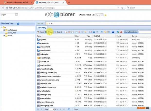 file manager wordpress webuzo