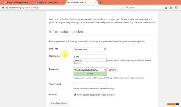 install wordpress manually webuzo