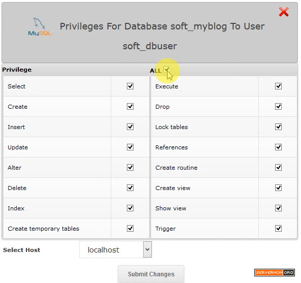 webuzo database privilege